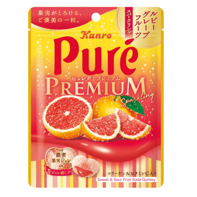 KANRO Pure Premium Series Latest Limited Juice Elastic Sandwich Candy Grapefruit Gummy 54g