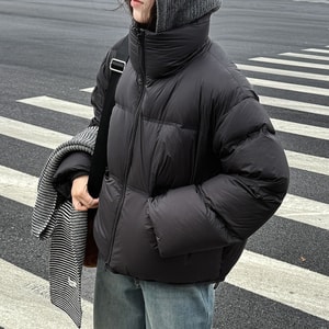 Korean style stand up collar puff down jacket for women  new winter version  new national standard 90 white duck down thick bread jacket  Black M