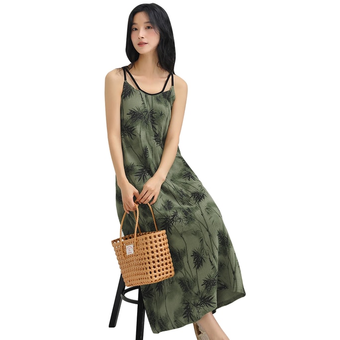 【中國直郵】 HSPM 新款休閒可外穿帶胸墊吊帶睡裙家居服 橄欖綠 M