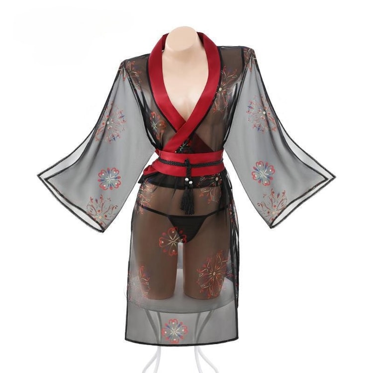 Fun Lingerie Japanese Phantom Printed Kimono Ancient Style Sexy Pajamas  Black Red One Size - Yami.com
