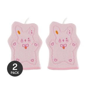 ピンクの刺繍入りうさぎバスタオル 1枚、家庭用角質除去バックスクラバー *2【2パック】