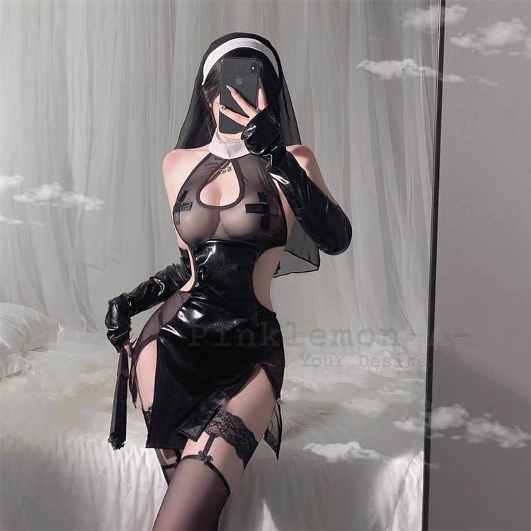 nun sex doll PinklemonLA Sexy See-Through Nun Uniforms Hollowed Out Backless High Cut  Role Play Sex Toys