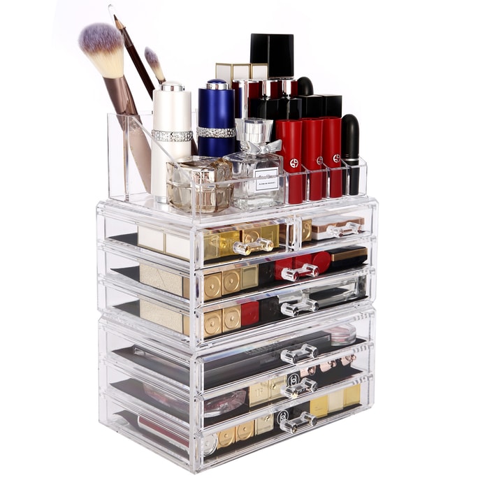 【Cosmetic Storage】[TEC] 3-Layers Acrylic Cosmetic Storage Box with 7 Drawers12+4 Slots Detachable Clear