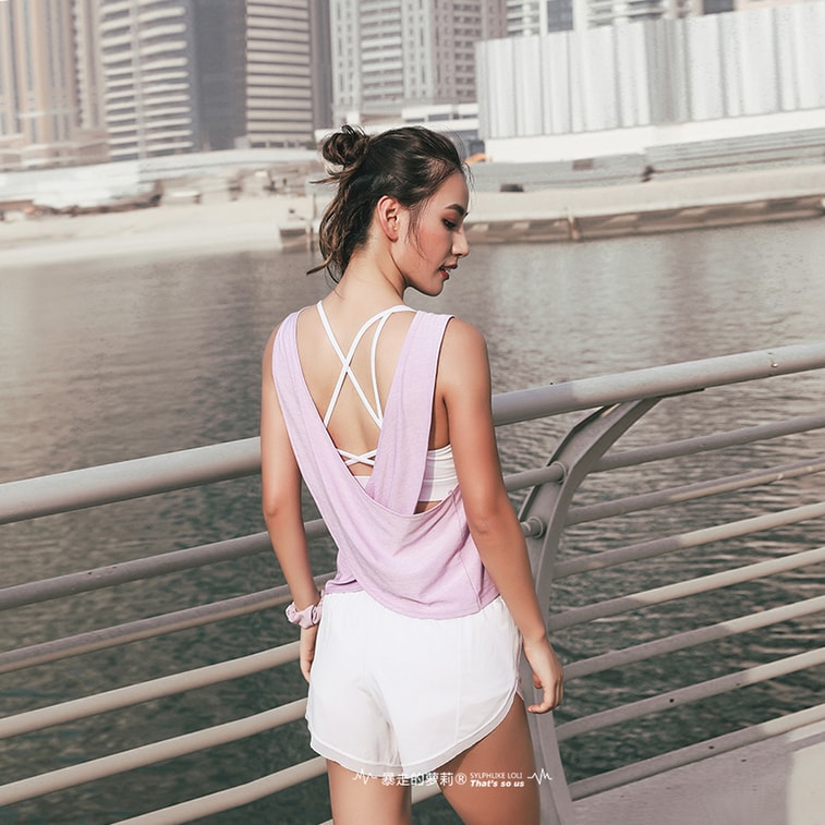 暴走的萝莉 交叉美背运动背心女夏季 速干透气休闲无袖瑜伽健身上衣/粉色#/S 3