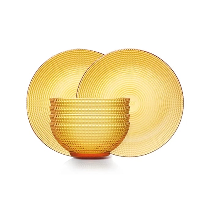 Premium Borosilicate Glass Bowl & Plate Set 6Pcs - Amber Dot Design, Elegant Modern Style, High Temperature Resistance, Dishwasher & Microwave Safe, Long-Lasting