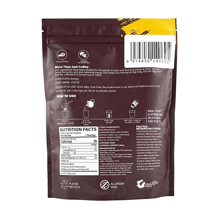 Mushroom Coffee Powder,Low Caffeine,Gluten Free,8.29 oz 9