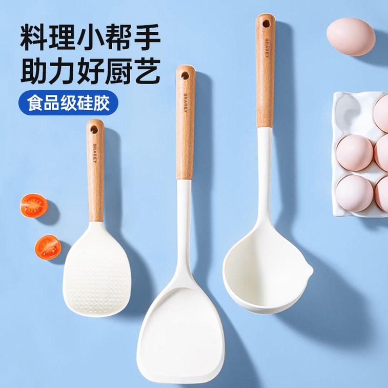  格瑞亞 木柄矽膠大湯匙 高級木柄矽膠導流湯匙防高溫手柄食品級矽膠一把 耐高溫、無異味【不沾鍋使用不沾鍋】烹調工具 3