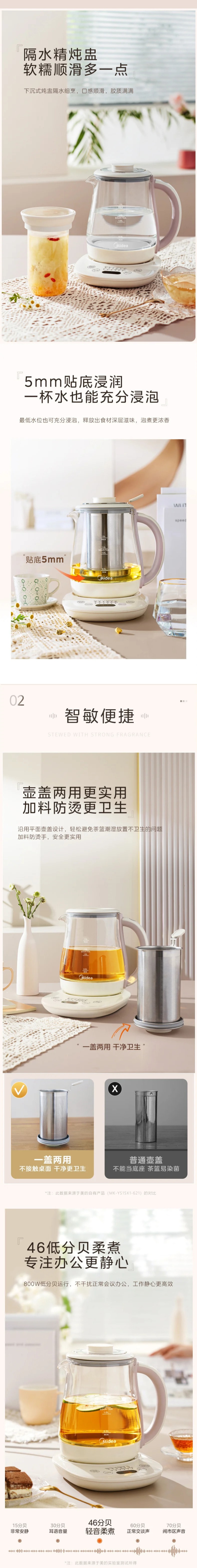MIDEA美的【美国本土发货】 净润养生壶 配茶篮+炖盅 预约保温1.5L 110V