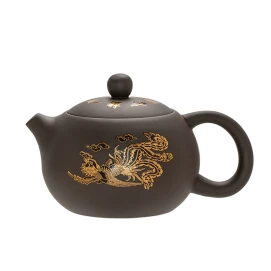  Color changing teapot set with purple clay, Xishi teapot, dragon and phoenix decoration set, 3 pieces/set
