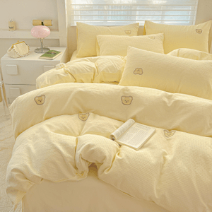 Teddy Waffle Bedding Set(Fitted) Butter Yellow-Queen