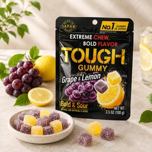 Tough Gummy Candy, Grape & Lemon, 3.5 oz【Bold & Sour Cube Gummy】