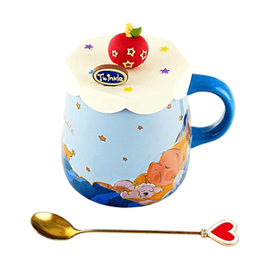 川岛屋 狗狗星星人浮雕马克杯子 带盖带勺子 礼盒装 520ml