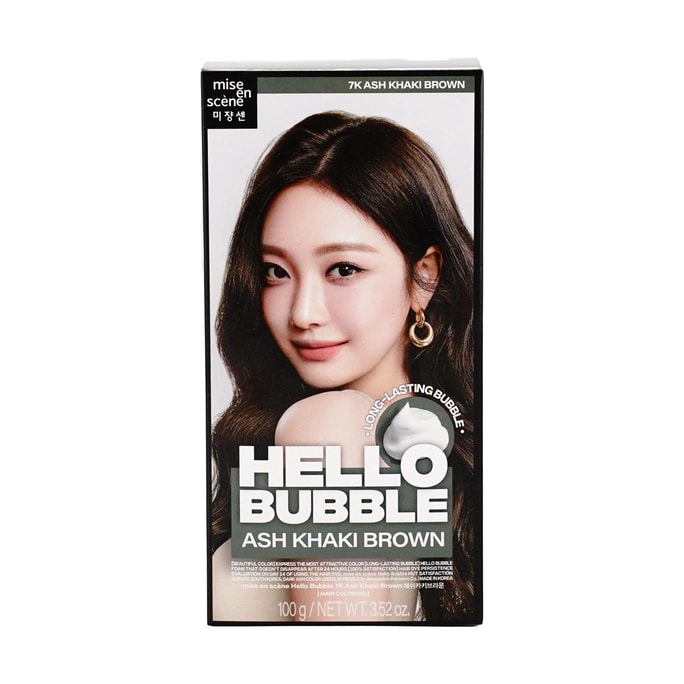 Hello Bubble Hair Dye, Easy Hair Coloring, 3.52 oz. #7K Ash Khaki Brown