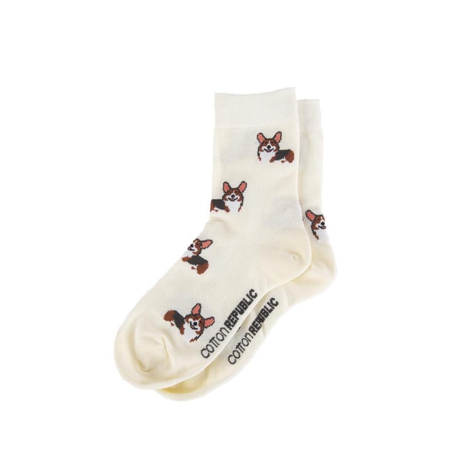 Welsh Corgi Socks (One Size) #Cream