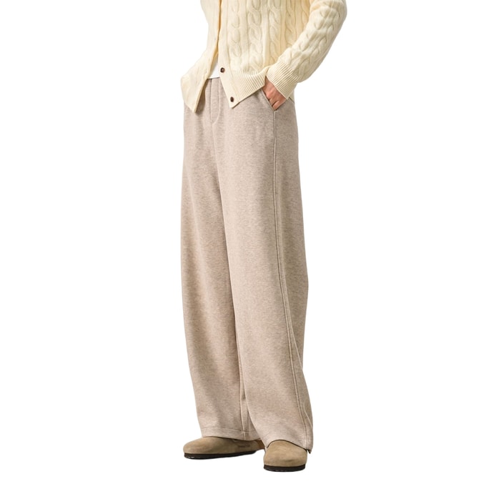 Women's Straight-Leg Wool Heated Tapered Pants Autumn Winter High-Waisted Loose-Fit Slimming Casual Pants Fleece-Lined Oatmeal Fleece-Lined S