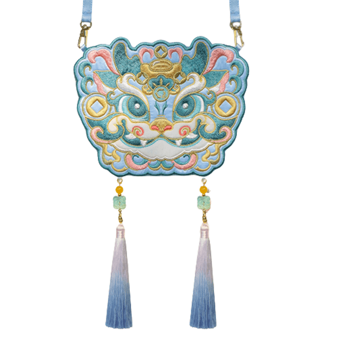 Dragon Year Hanfu Bag Ancient Style Retro Embroidered Dragon Accessory Bag Traditional Chinese Style Pouch Blue 1Pc