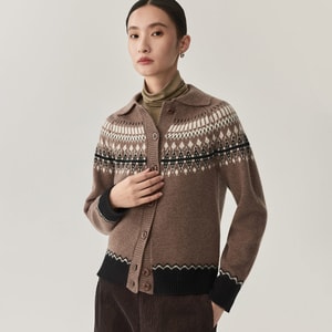 [중국 직배송] HSPM 여성용 신상 페어 아일 스웨터 가디건, 활용도 높고 편안한 착용감, 다크 브라운/카멜, 사이즈 M