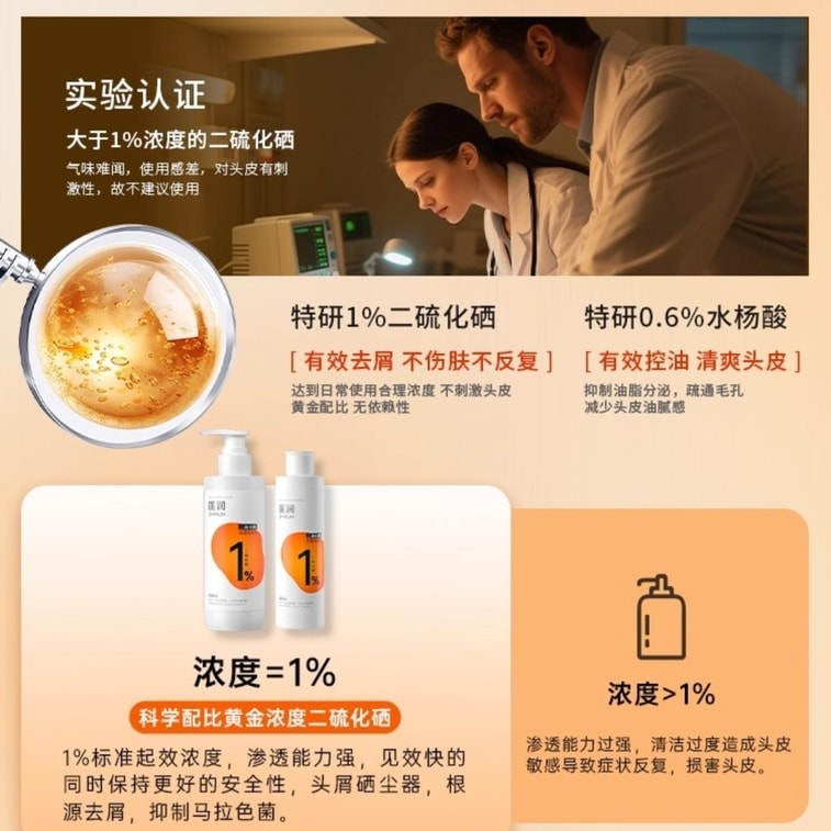 Selenium disulfide shampoo for oil control, fluffiness, dandruff removal and itch relief, salicylic acid shampoo 250ml