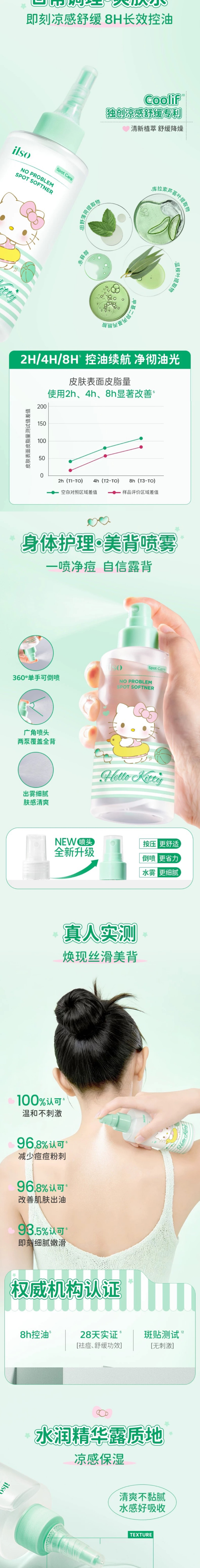 【香港直郵】 韓國 ILSO Hello Kitty聯名清肌控油平痘閉口水100g+合作款濕敷棉+替換噴頭 祛痘舒緩清爽修護 去粉刺油痘肌