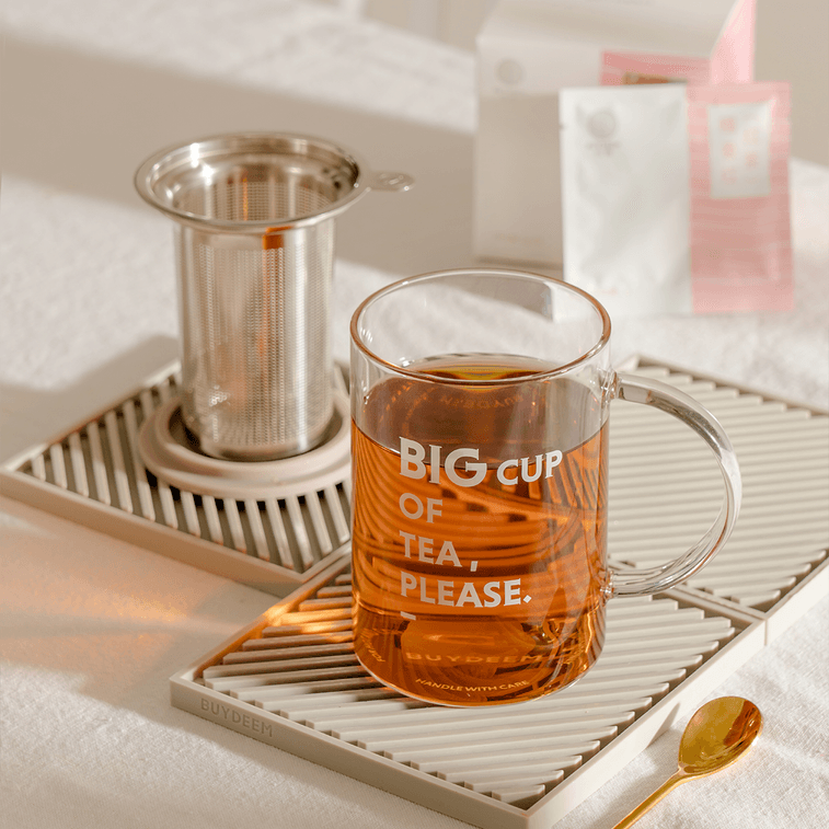 Tasse à Thé Chaud en Verre Transparent Résistant à la Chaleur avec Infuseur en Acier Inoxydable, Gris, 16,9 fl oz 3