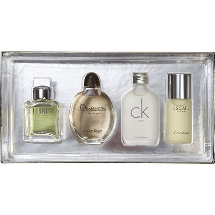 Calvin Klein Variety 4 Piece Mens Mini Variety With Eternity & Obsession & Ck One & Escape And All Are Eau De Toilette 0.5 oz Minis