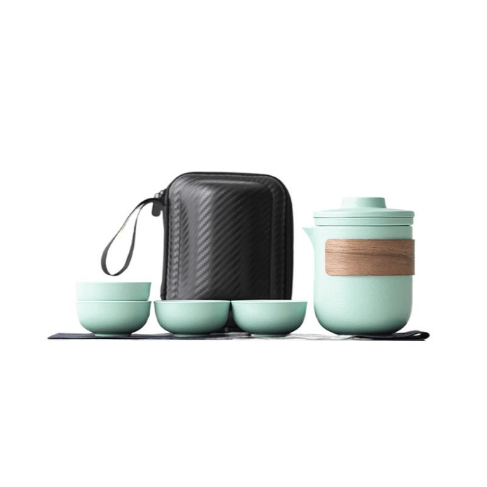 Portable Travel Ceramic Tea Set Outdoor Set Fruit Green One Pot Four Cups 11.7CM