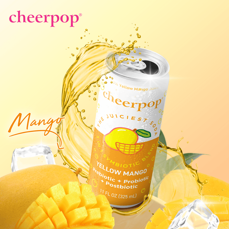 Cheerpop Yellow Mango Sparkling Fruit Juice Blend – Prebiotic, Probiotic & Postbiotic Functional Beverage – Real Fruit Juice – Gluten Free – No Caffeine – 11 Fl Oz – Pack Of 12 4