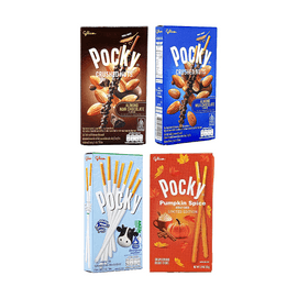 POCKY Crushed Nuts Noir Chocolate+Crushed Nuts Milk Chocolate+Hokkaido Milk Flavor+Pumpkin Spice Biscuit Stick 5.36 oz【4 Flavors 4 Combo Packs】【Whole Wheat Biscuit Stick】【Double Dipped】