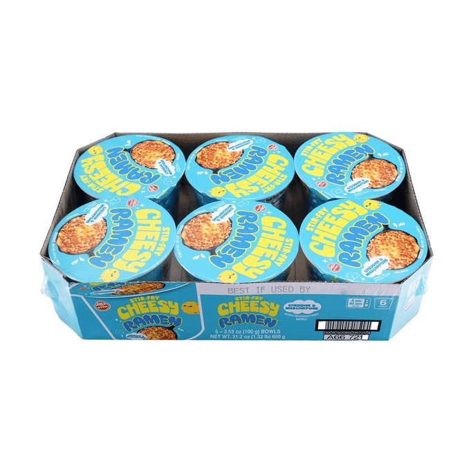 Cheesy Ramen – Cheddar & Mascarpone Flavor ,Bowl , 3.53 oz *6【6 Packs】【Creamy & Savory Stir-Fry Korean Instant Noodles】