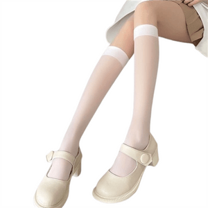 JK calf socks women 1 pair/pack white silk summer ultra-thin breathable fashion skin-transparent knee socks white 
