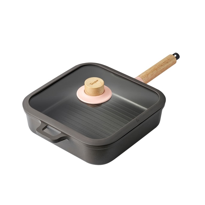 BOSQUE Nonstick Square Grill Pan with Lid and Oakwood Handle 26cm