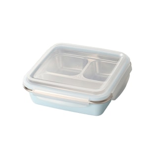 Microwave Safe Lunch Box For Office Workers 304 Stainless Steel Compartment Sealed Bento Box Milk Cap Blue 3 Compartments 1200ml 1 Piece