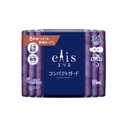 日本ELIS怡丽 便携式超薄瞬吸型卫生巾 夜用型 有护翼 360mm 12枚入