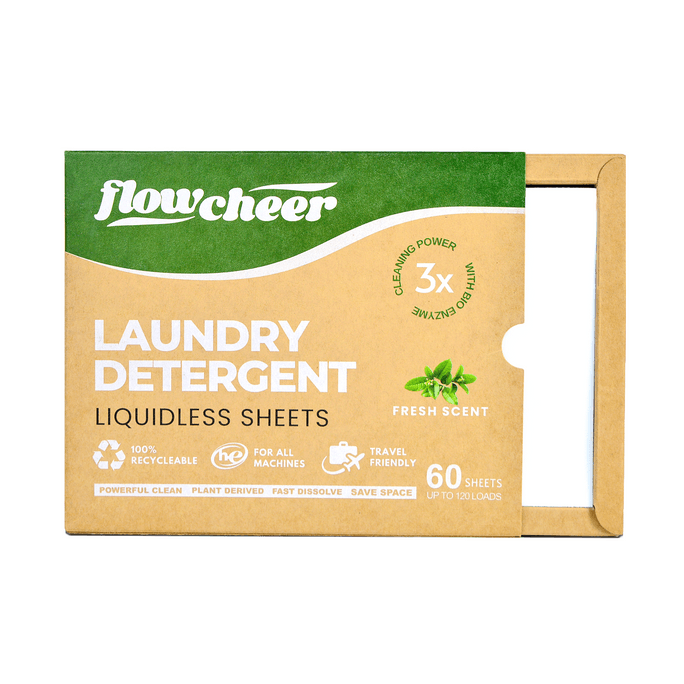 Flowcheer Eco Friendly Laundry Detergent Sheets - 120 Loads 60 Sheets Powerful Plant-Based Enzymes, Fresh Scent