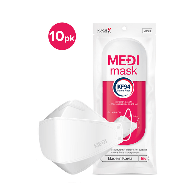 KF94 4 Layer Filter Protective Respirator Face Medi Mask (10 Masks) - White Kukje Pharma