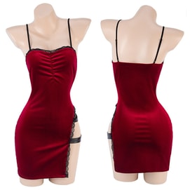 Sexy Lingerie Suspender High Waist Patent Leather Cheongsam Black and Red One Size