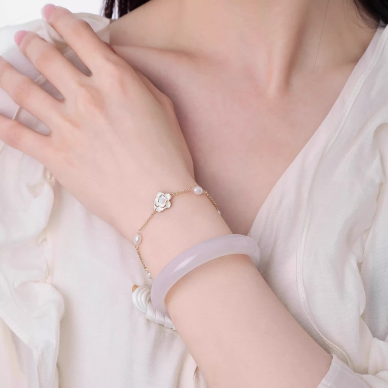 【中国直邮】 周大生 白月光玉髓手镯子女白透天然新中式国风好运礼物送女友 58圈口 3