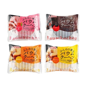 Baumkuchen Cake, Chocolate+Strawberry+Honey+Original Flavor, 1.94oz*4【4 Combo Packs】