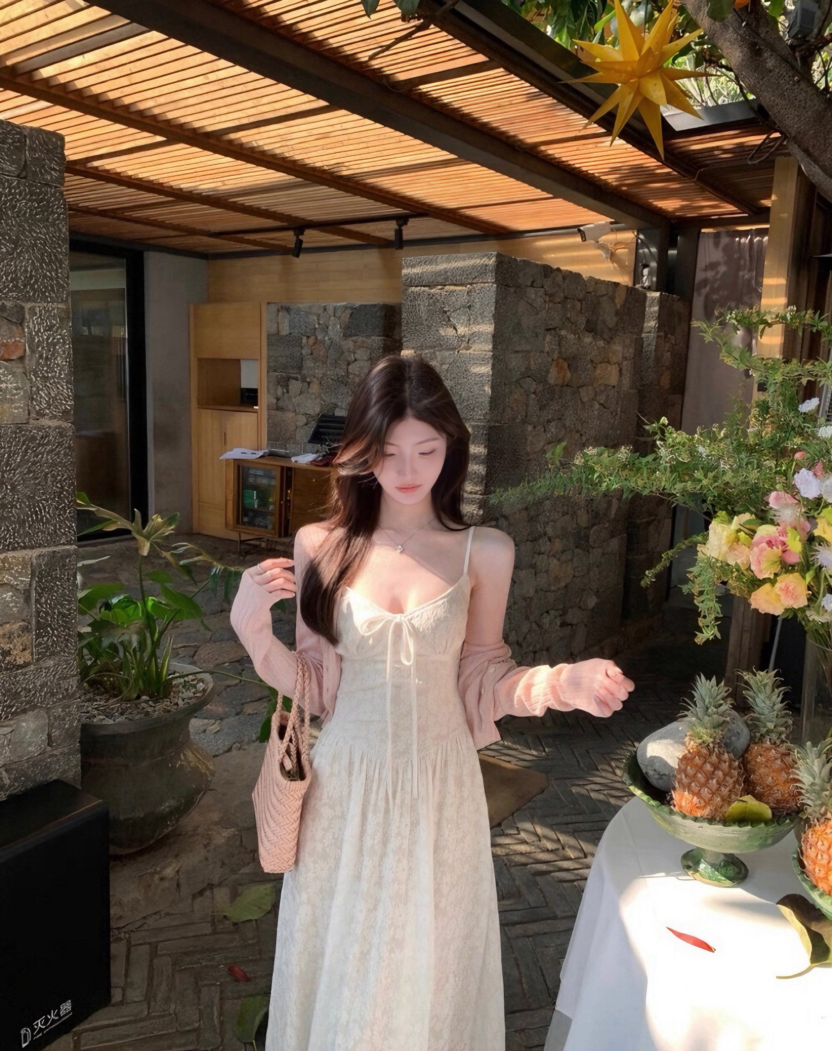 【加拿大直邮】 加拿大 SCENARIO 花漾柔纱蕾丝两件套连衣裙  S-M码 奶油色 乳白色 S