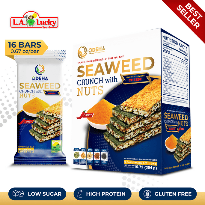 ベトナム L.A. ラッキー ODEHA 海藻クリスプ＆ナッツ - スパイシーチーズ味（16本入り）