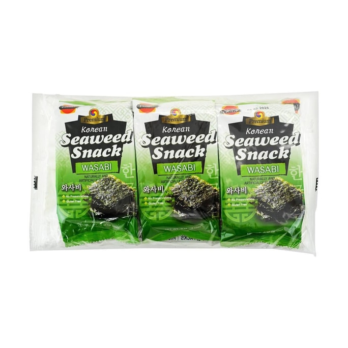 Korean Seaweed Snack Wasabi Flavor 3 Packs 0.52 oz