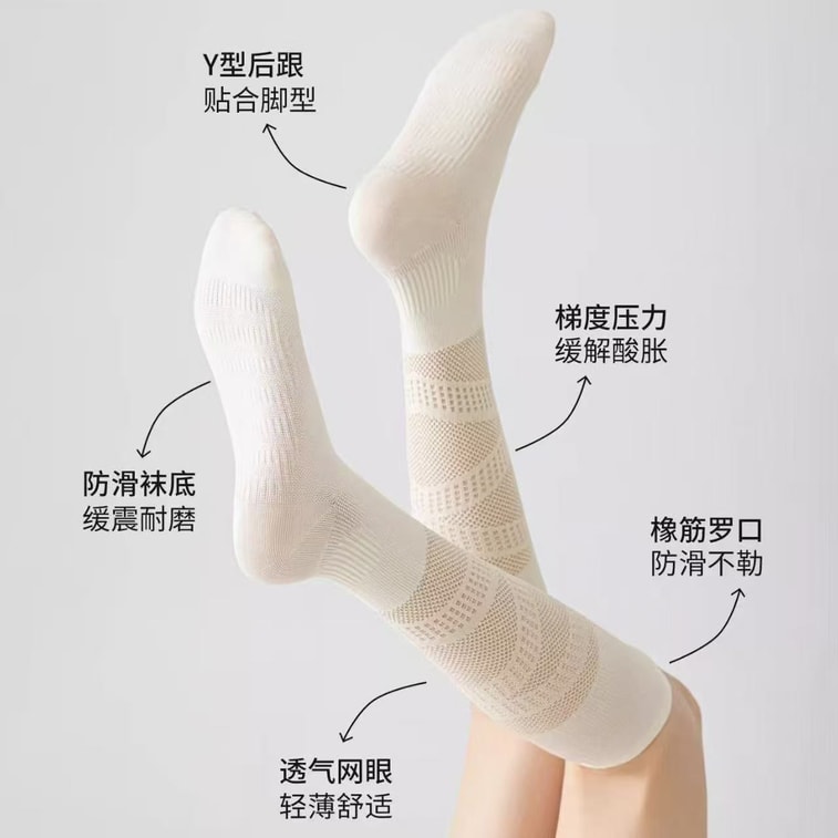 Professional Sports Compression Calf Socks 2-Pack [Gray & White] Summer Thin Version, Anti-Swelling, Anti-Clot, For Running, Cycling, Badminton, Tennis, Outdoor, Long Compression Socks 3