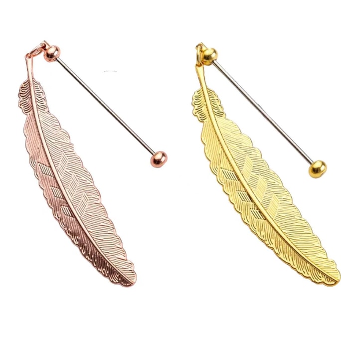Diy Beaded Feather Bookmark Electroplated Gold + Electroplated Rose Gold