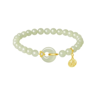 【中国直送】周大生作 無水芙蓉和田翡翠ブレスレット（中国風シルバー、祝福と平和のロケット付き）（1個）