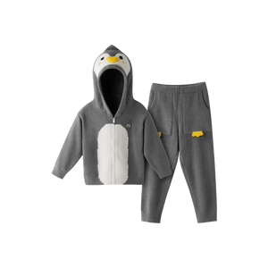 Kid's Half Fleece Pajamas Set Loungewear 520C Gray Penguin 130cm