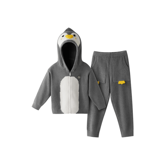 BANANAIN蕉内  520C 半边绒儿童睡衣套装家居服 睡衣睡裤两件套 碳灰色企鹅 120cm