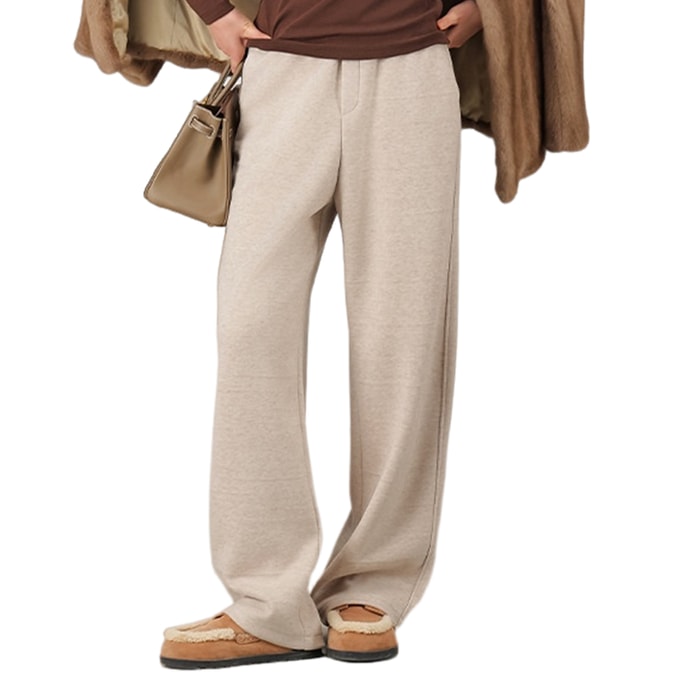 Women's Straight-Leg Wool Heated Tapered Pants Autumn Winter High-Waisted Loose-Fit Slimming Casual Pants Fleece-Lined Oatmeal Ankle-Length Version Fleece-Lined S
