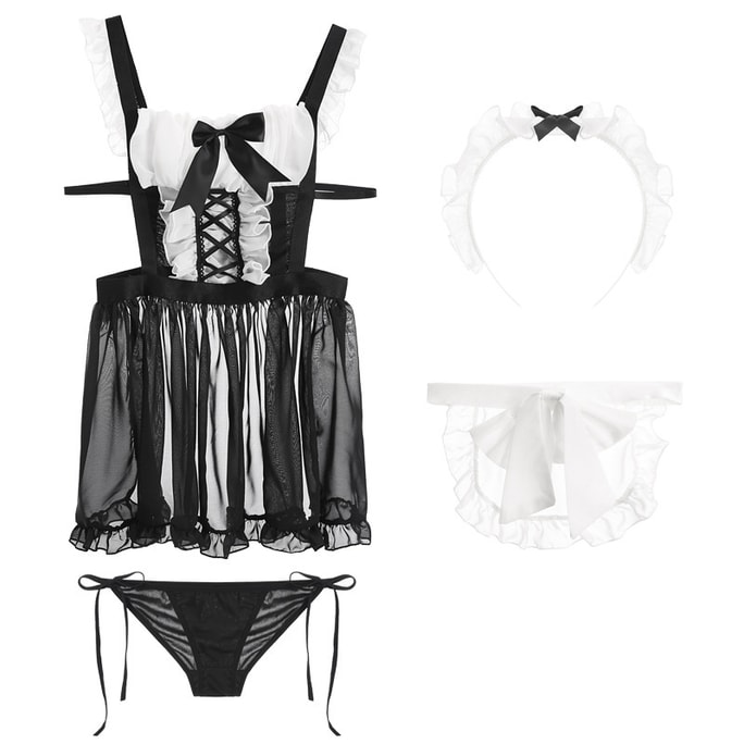 Sexy Lingerie Suspender Backless Maid Dress Suit Black and White One Size