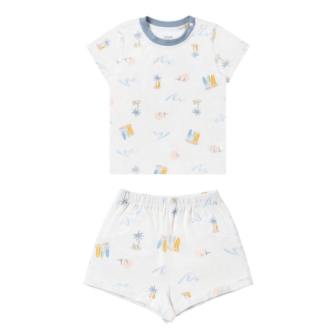 Nest Designs Kids Baby Short Sleeve Two Piece PJ Set Bamboo Jersey Pastel Waves 9 10Y