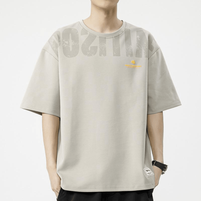 【中国直送】ASIS メンズ 夏 半袖 ゆったり レタープリント Tシャツ-82 ライトグレー M